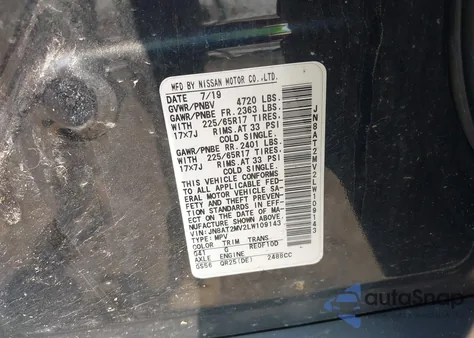 2020 Nissan Rogue Sv Intelligent Awd from USA, damaged, VIN JN8AT2MV2LW109143